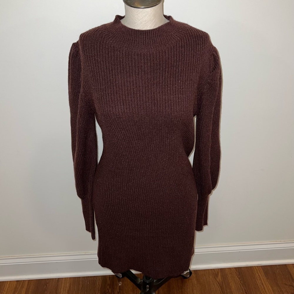 NWT Boutique Brown Puff Sleeve Sweater Dress Size Medium